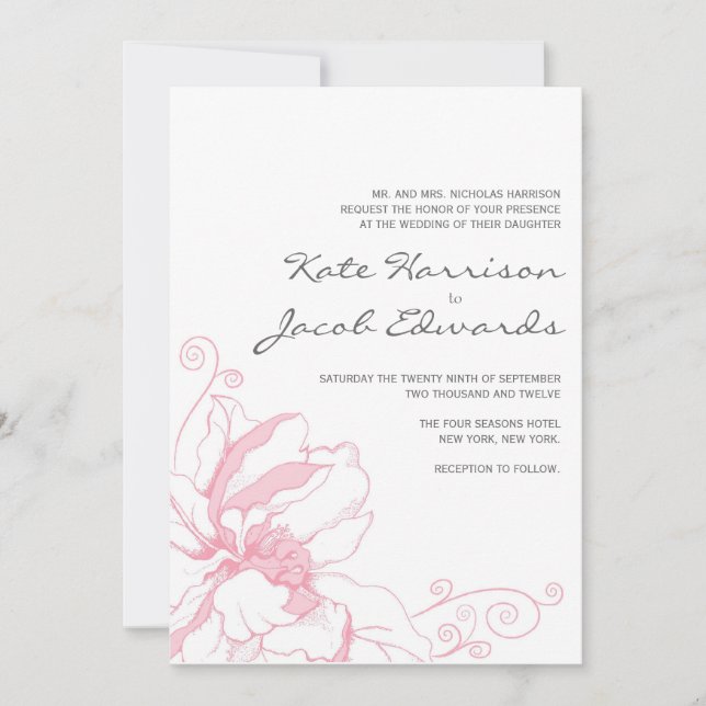 Invitación a la boda moderna :: Floral rosa (Anverso)