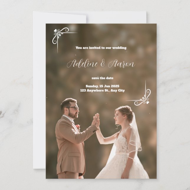 Invitación a la boda moderna marrón (Anverso)