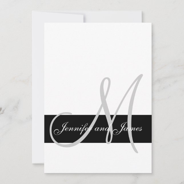 Invitación a la boda moderna Monograma blanco negr (Anverso)