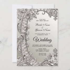 Invitación a la boda moderna Ornate Silver