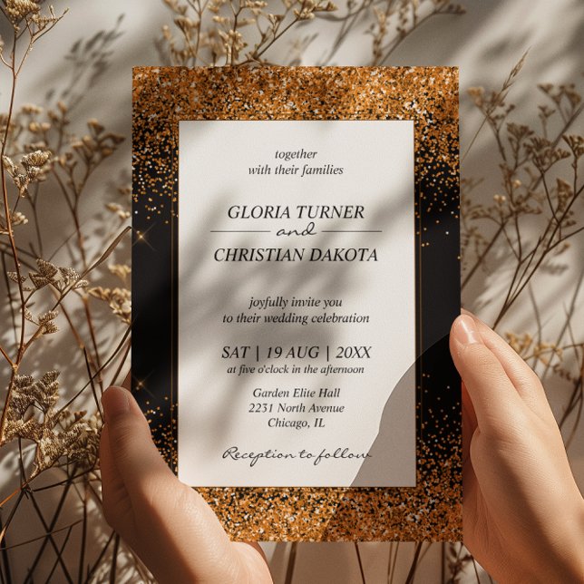 Invitación a la boda moderna Purpurina de oro (Subido por el creador)