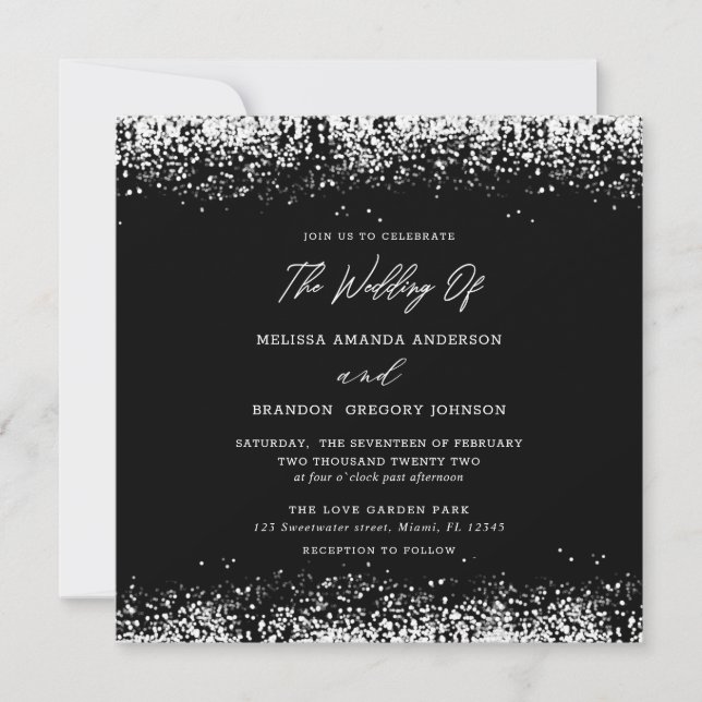 Invitación a la boda moderna Purpurina de Plata Ne (Anverso)