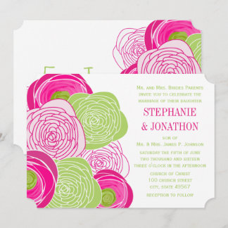 Invitación a la boda moderna Ranunculus Rosa Lime