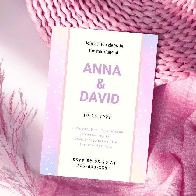 Invitación a la boda moderna rosa y morada Pastel (Subido por el creador)