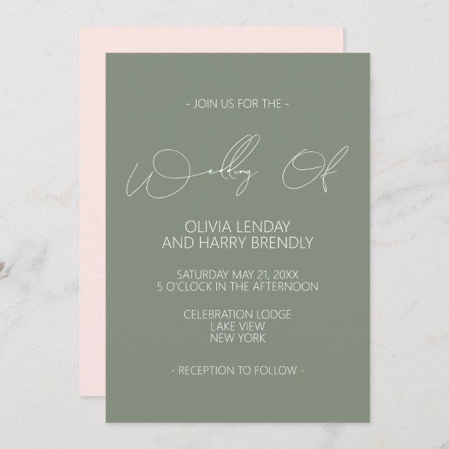 Invitación a la boda moderna | Sage Green Rubor Pi (Anverso / Reverso)