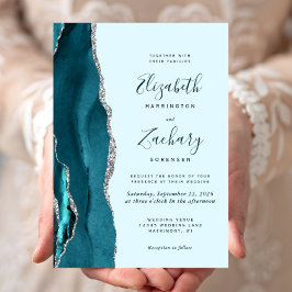 Invitación a la boda moderna Verde azulada de plat