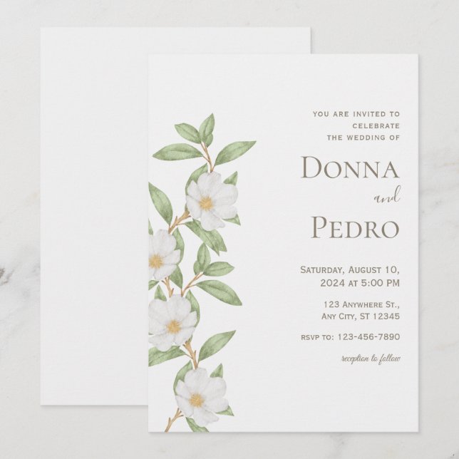 Invitación a la boda moderna verde gris (Anverso / Reverso)
