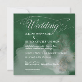 Invitación a la boda moderna verde y atmosférica