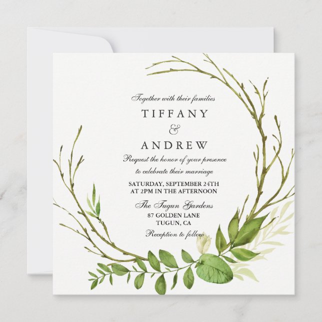 Invitación a la boda moderna y elegante de la hoja (Anverso)