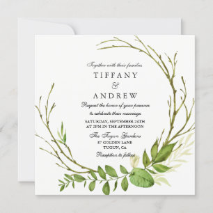 Invitación a la boda moderna y elegante de la hoja