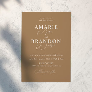 Invitación a la boda moderna y mínima de tono terr