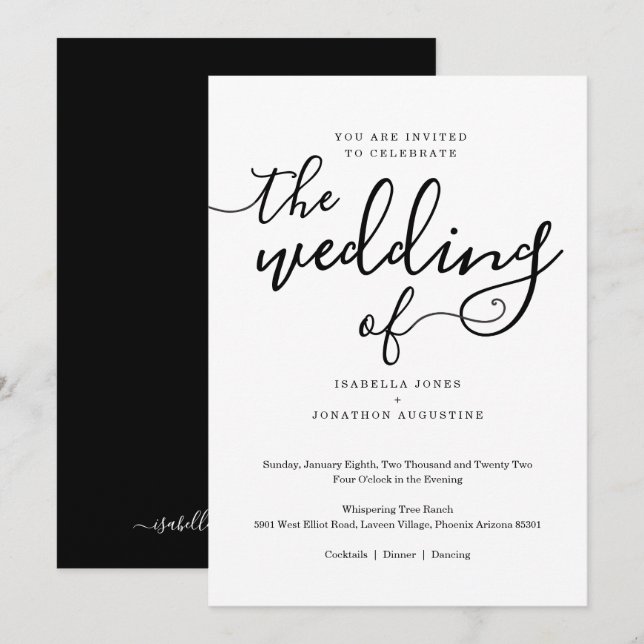 Invitación a la boda moderna y Minimalista (Anverso / Reverso)
