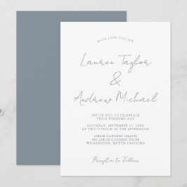 Invitación a la boda moderna y romántica azul turq