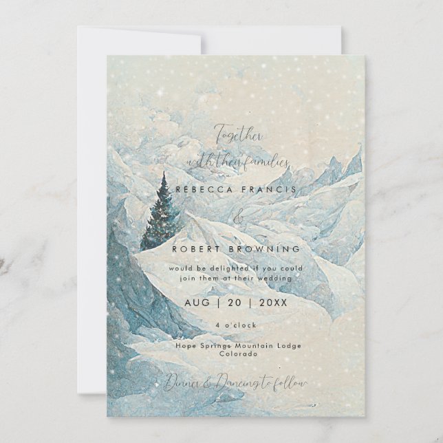 invitación a la boda moderna y rústica de montaña (Anverso)