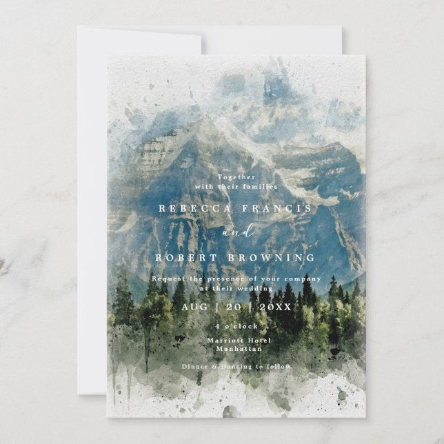 invitación a la boda moderna y rústica de montaña (Anverso)