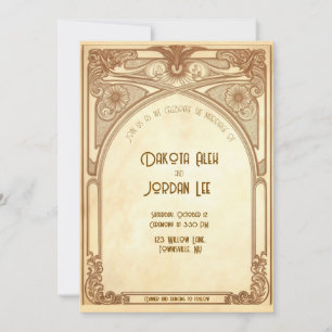 Invitación a la boda modernista en tonos cálidos