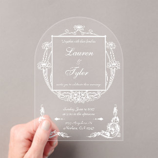 Invitación a la boda modernista sobre acrílico tra