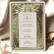 Invitación a la boda modernista Verde de oro de Mu