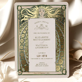 Invitación a la boda modernista Verde de oro de Mu