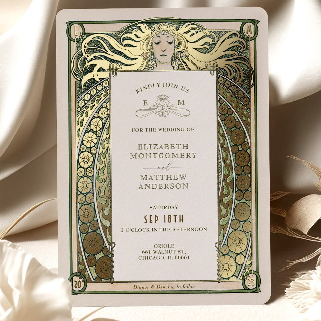 Invitación a la boda modernista Verde de oro de Mu (Subido por el creador)