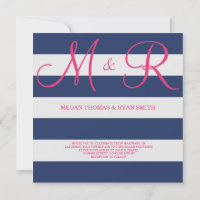 Invitación a la boda monográfica azul y rosa de la