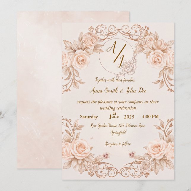 Invitación a la boda monográfica con un elegante R (Anverso / Reverso)