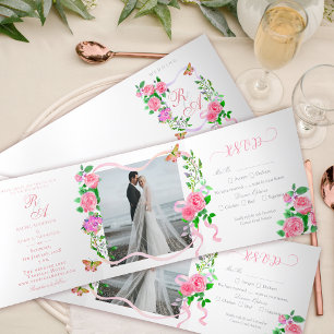 Invitación a la boda monográfica de la cinta rosa