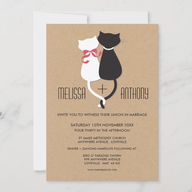 Invitación a la boda monográfica de pareja de gato (Anverso)