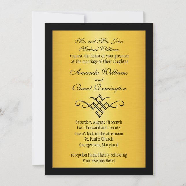 Invitación a la boda monográfica en oro (Anverso)