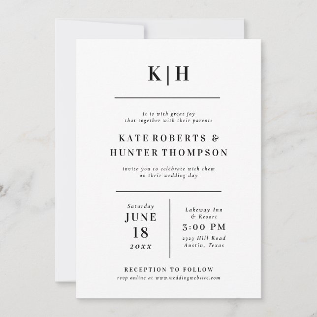 Invitación a la boda monográfica moderna (Anverso)