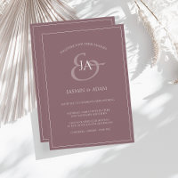 Invitación a la boda monográfica simple de ciruela