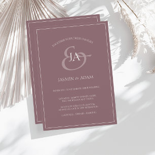 Invitación a la boda monográfica simple de ciruela
