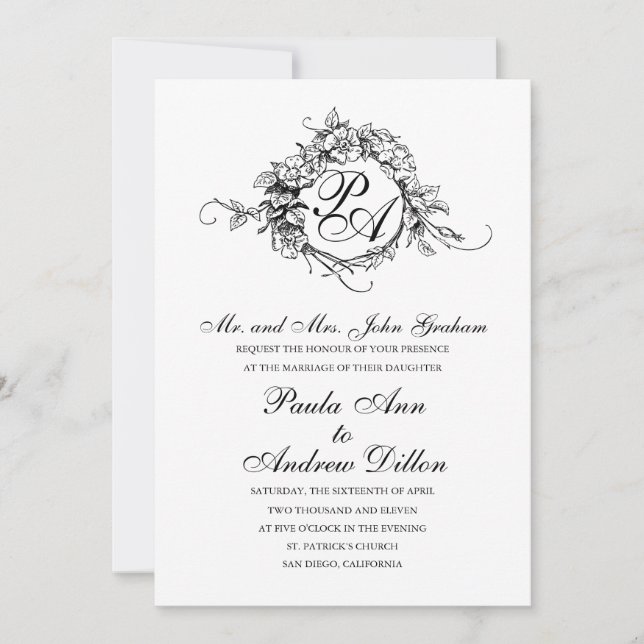 Invitación a la boda monograma (Anverso)