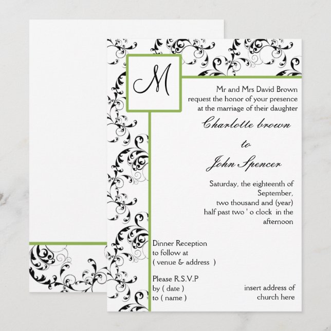 Invitación a la boda monograma (Anverso / Reverso)
