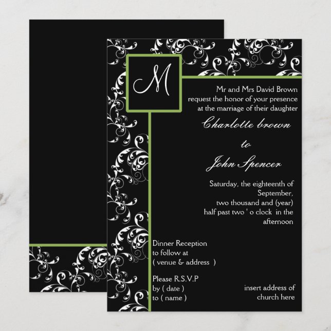 Invitación a la boda monograma (Anverso / Reverso)