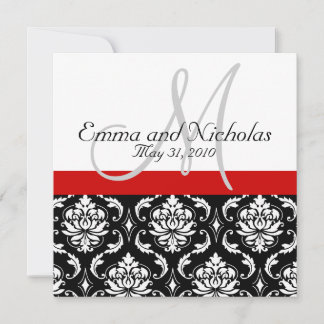 Invitación a la boda monograma blanco rojo negro