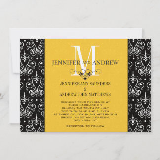 Invitación a la boda Monograma candelabro amarillo
