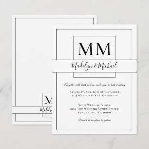 Invitación a la boda monograma con guión blanco si