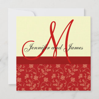 Invitación a la boda Monograma Crema Rojo Floral