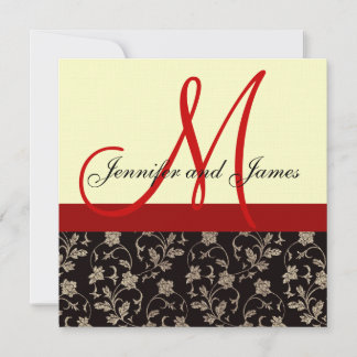 Invitación a la boda Monograma Crema Rojo Floral N