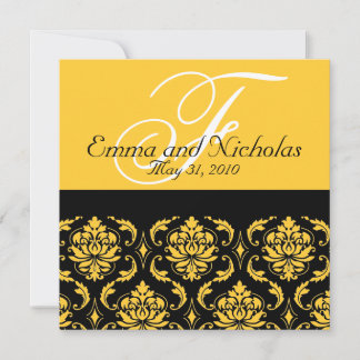 Invitación a la boda Monograma Damasco Amarillo At