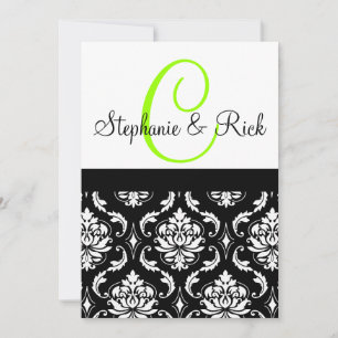 Invitación a la boda Monograma Damasco Negro