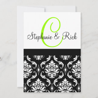 Invitación a la boda Monograma Damasco Negro