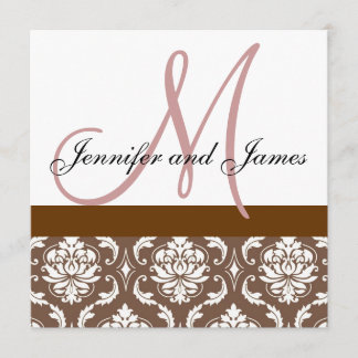 Invitación a la boda Monograma Damasco Rosa Marrón