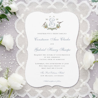 Invitación a la boda monograma de Aves de Amor