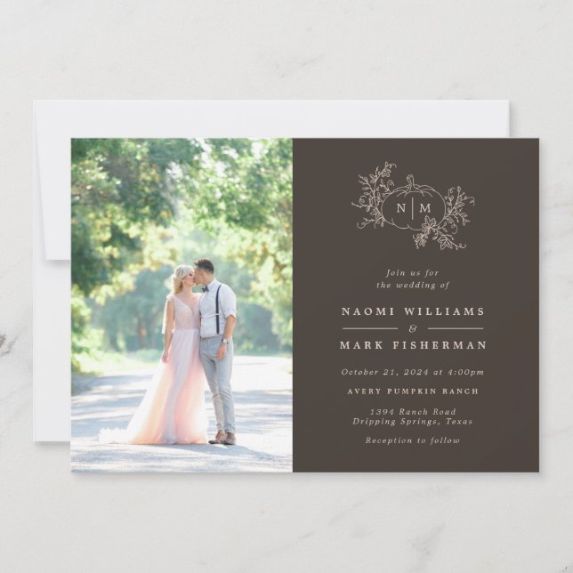 Invitación a la boda monograma de calabazas (Anverso)