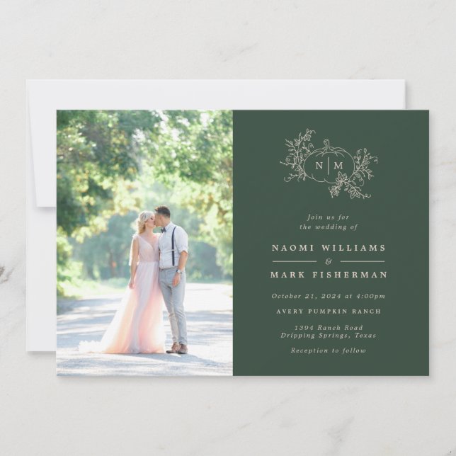 Invitación a la boda monograma de calabazas (Anverso)