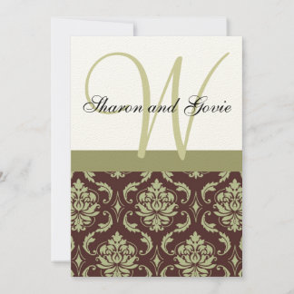 Invitación a la boda monograma de crema y damasco 