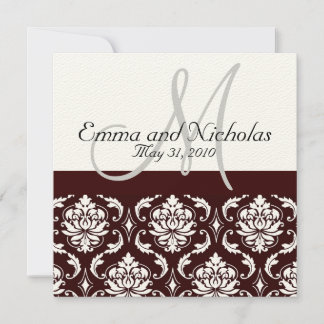 Invitación a la boda monograma de Damasco de Choco