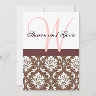 Invitación a la boda monograma de Damasco rosa y M